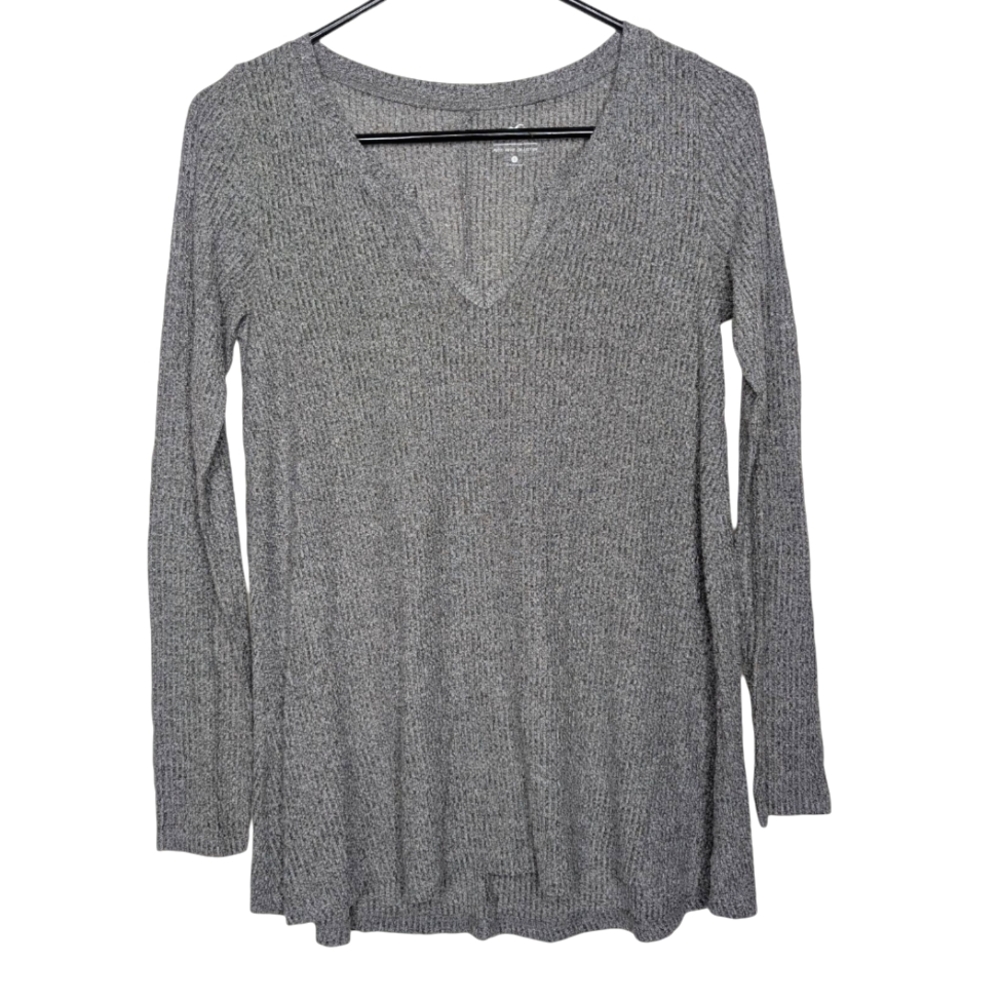 Hollister Women's Casual Light Gray V Neck Long Sleeve Soft Knit Top Size Small